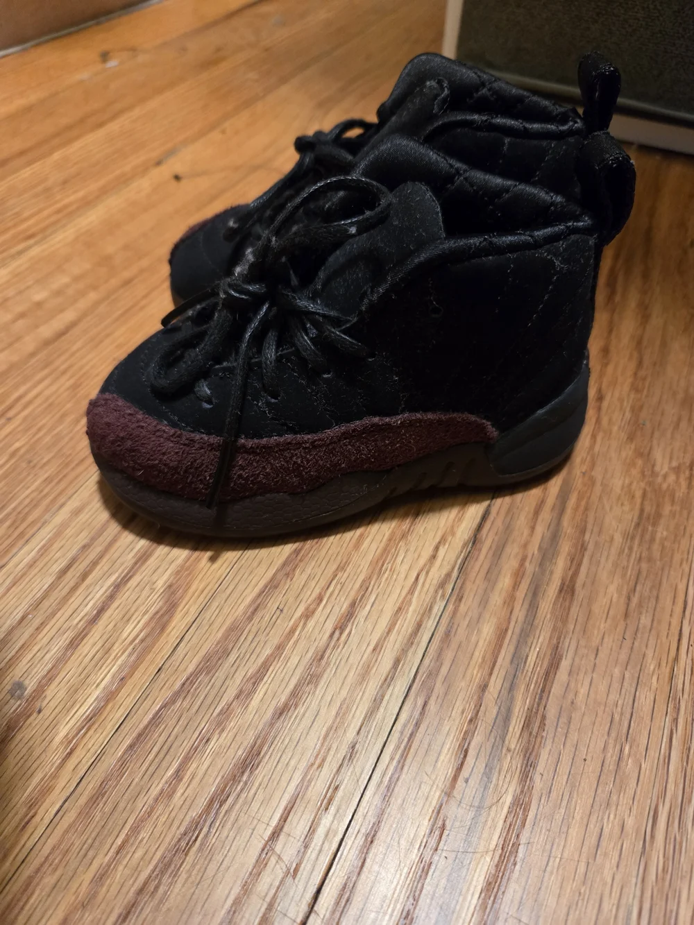 Air Jordan 12 Retro 12 Toddler Black and Dark Maroon Lace-Up Sneakers